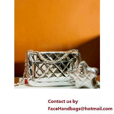 chanel Metallic Mirror Calfskin, Metallic Lambskin  &  Gold-Tone Metal Mini Flap Bag  &  Star Coin Purse AS4646 silver 2024